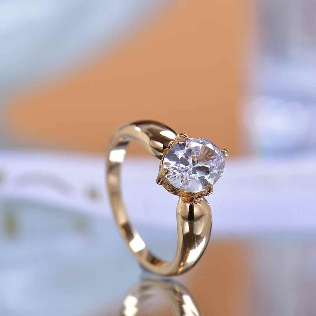 Gold Plated Oval Moissanite Solitaire Ring for Women Sparkling Engagement Daily Wear Jewelry Proposals Anniversaries Casual Glam 2CT