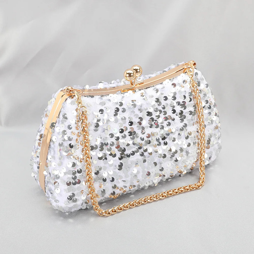 Trendy Chain-Strap Sequin Bag - Handmade Gold Beaded Evening Clutch For Women Glittering Crystal-Encrusted Evening Clutch Bag 250809