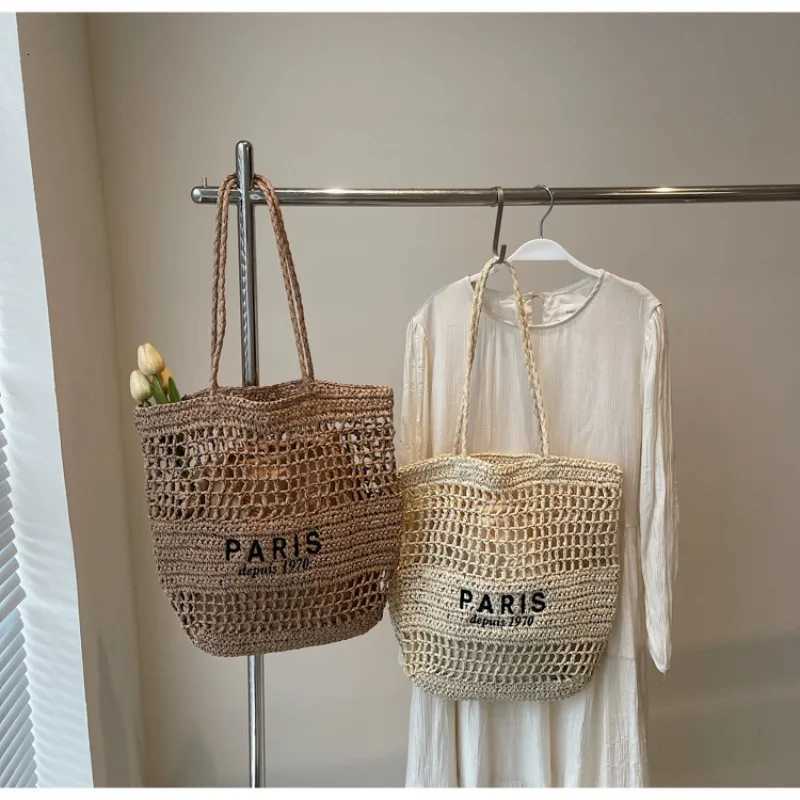 Woven Shoulder Bag Women Hollow Straw Womens Shoulder Bags Fashion Letter Embroidery Handbag Lady Large Capacity Beach Bags Z250812