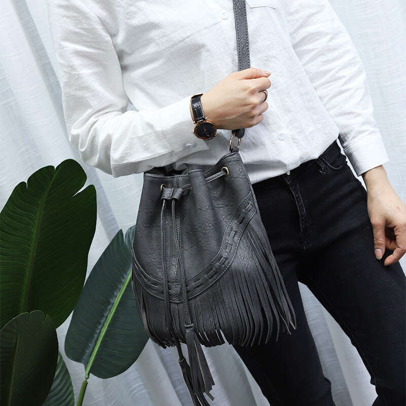 Casual Drawstring Handmade Tassel Bucket Single Shoulder Crossbody Guangzhou Women's Trendy Bag