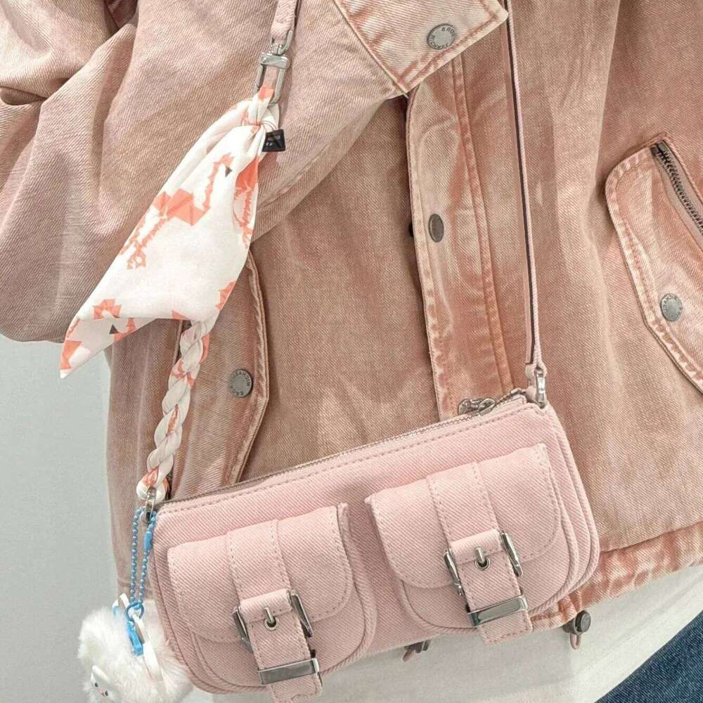 FIRMRANCH Retro Motorcycle Style Spicy Girl One Shoulder Underarm Bag Pink Canvas Design Purse