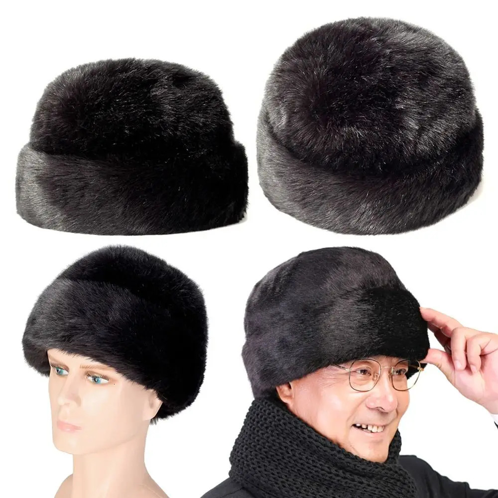 Casual Faux Fur Hat Solid Color Windproof Bucket Hats Ear Warmer Cap Men 250808