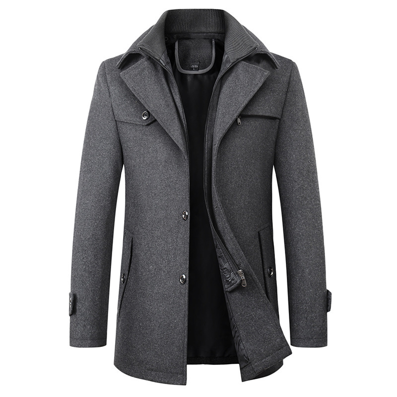 Casual Warm Autumn Winter Woolen Overcoat Stand Collar Single Breasted Windproof Jacket Coat Business Office Work Wear