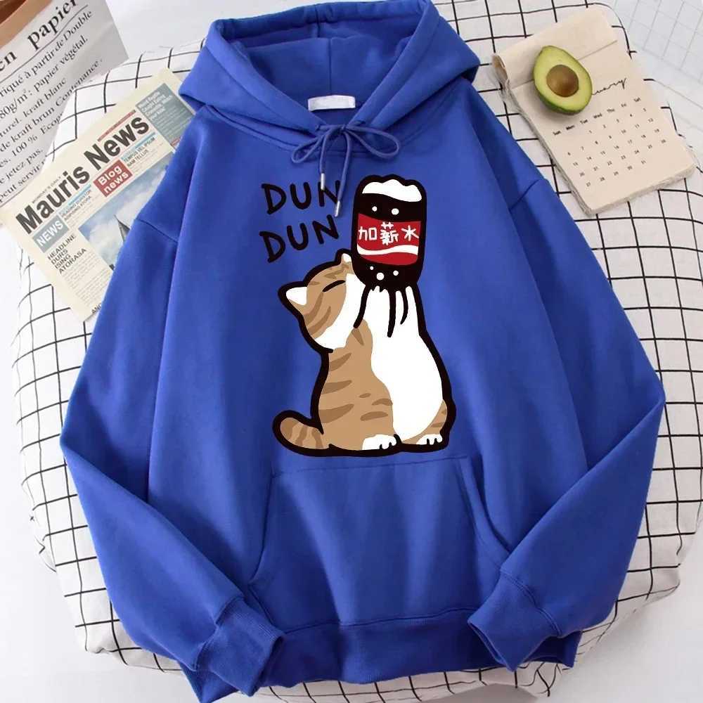 Cartoon Cat Drink Salary Increase Beverages Mens Hooded Sweaters Casual Loose Hoodies Pleasure Sweatshirts Home Harajuku Tops Y250811