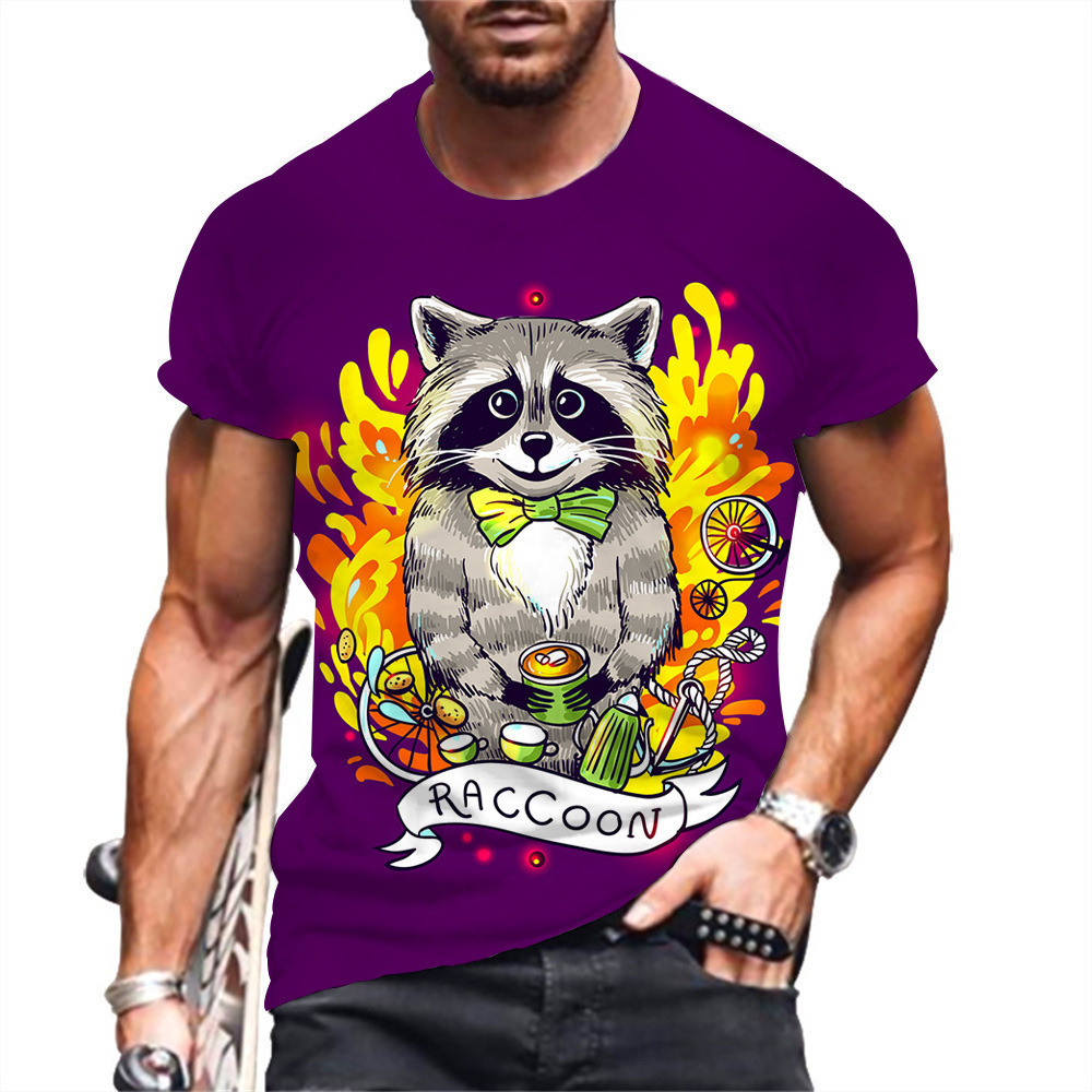 New Pattern Little Raccoon Print Fashion Street Trend Sports Style 3D T-Shirt Men's Short Sleeve