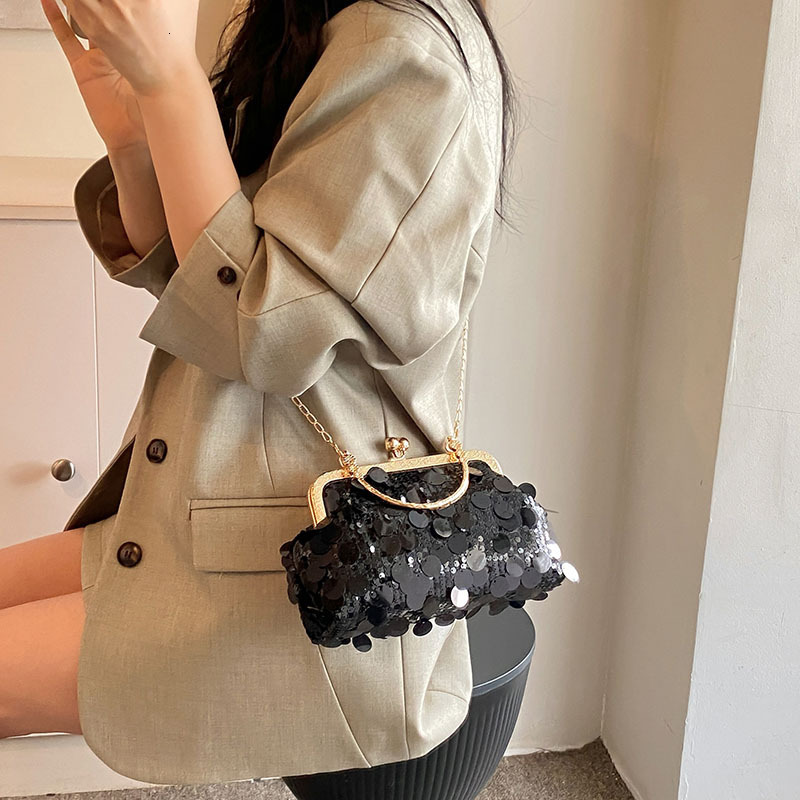 New Sequin Evening Personality Stylish Chain Clip Shoulder Crossbody Clutch Bag for Women ddmymarket