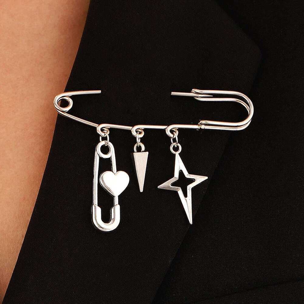 New Chain Brooch Unisex Minimalist Style Butterfly Heart Cross Punk Hip Hop Suit Button Pin