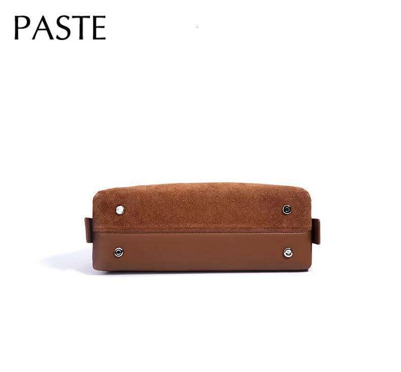 2026 Winter Fashion Stylish Coffee Color Hobo Tote Glossy Cowhide Patchwork Matte Suede Leather Women Handbag Commuter Purse