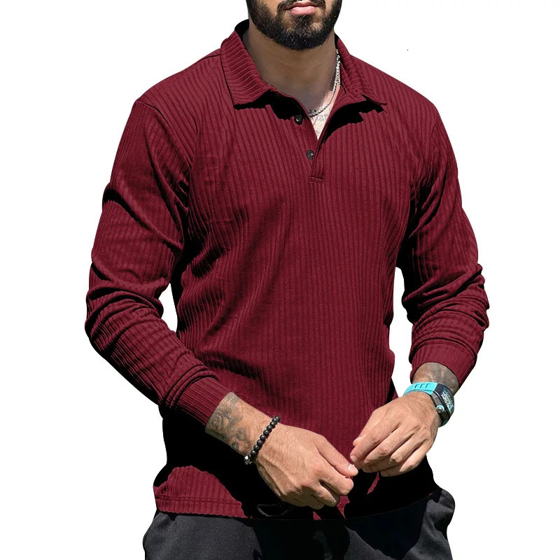 Mens Casual European and American Lapel Long Sleeve Mens T-shirt Lapel Polo Shirt 250811