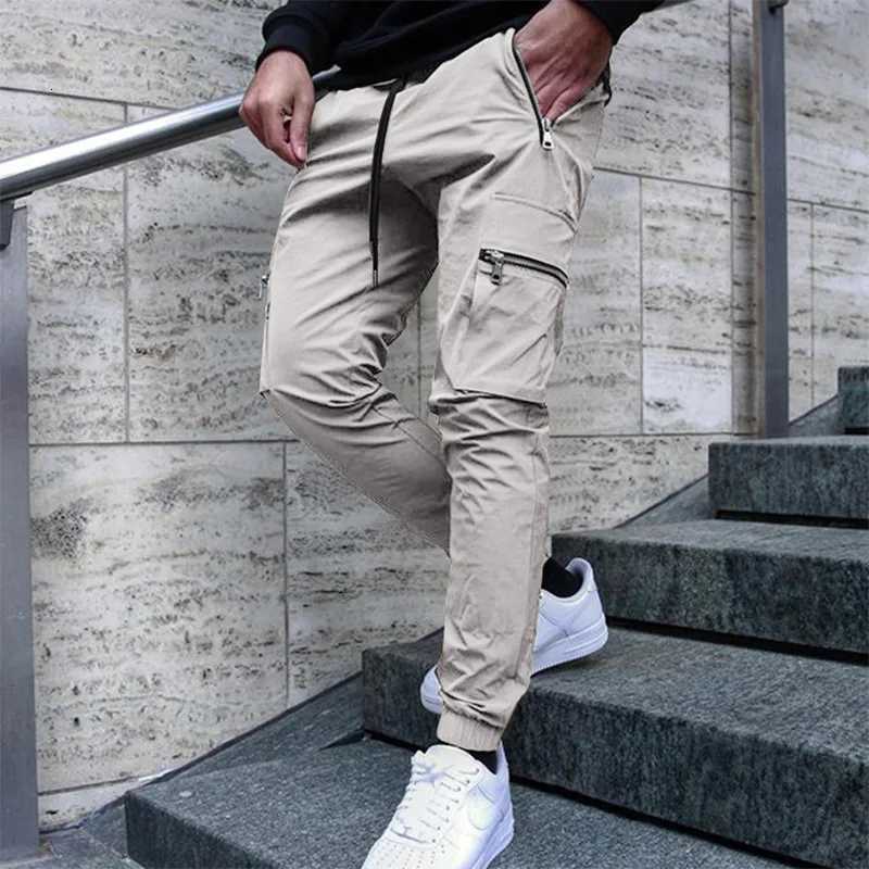 Mens Casual Drawstring Overalls Spring Autumn Fashion Personality Zipper Pocket Small Foot Pencil Pants Long Trousers X250812