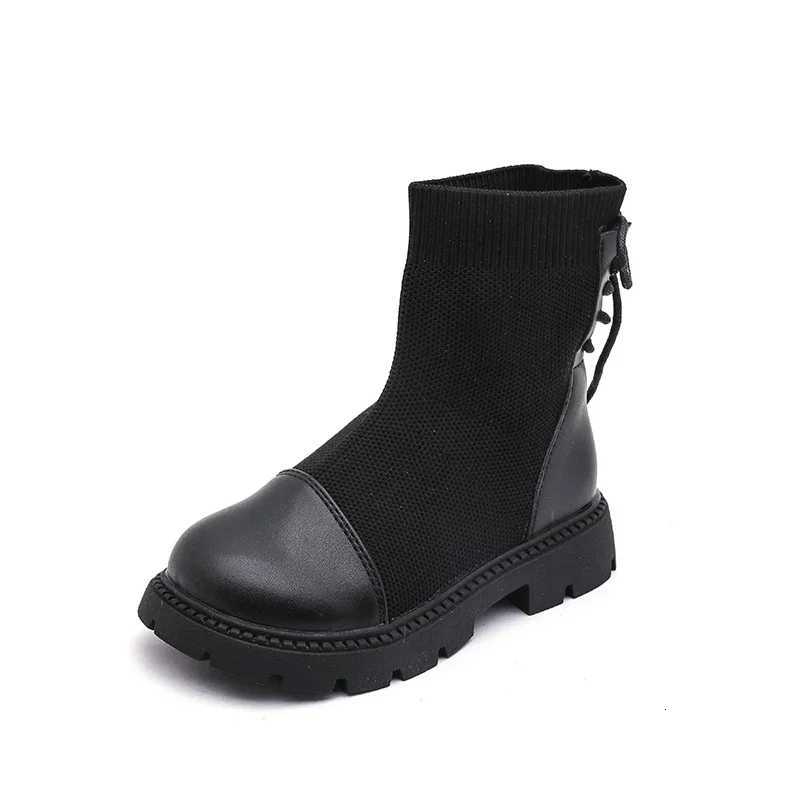 Girls Black School Boots Spring Autumn Classic Kids Fashion Platform Leather Boots Patchwork Versatile Childrens Ankle Boots XJ250812
