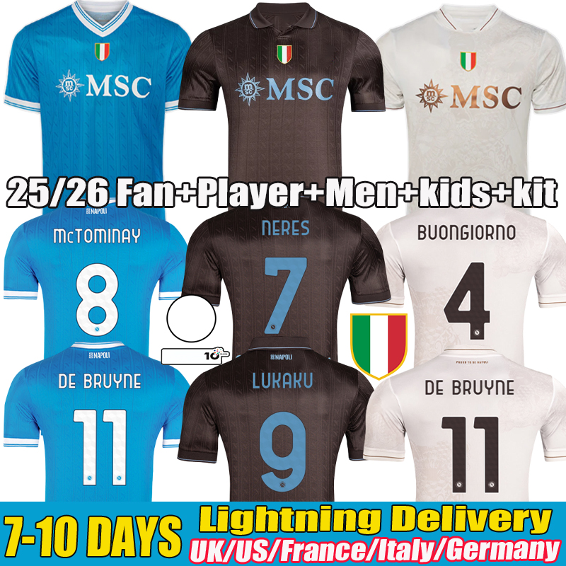 Napoli 25 26 De Bruyne Lukaku Victor Osimhen Scott McTominay football shirt Buongiorno David Neres Frank Anguissa Stanislav Lobotka Player kids kit Napoli jersey