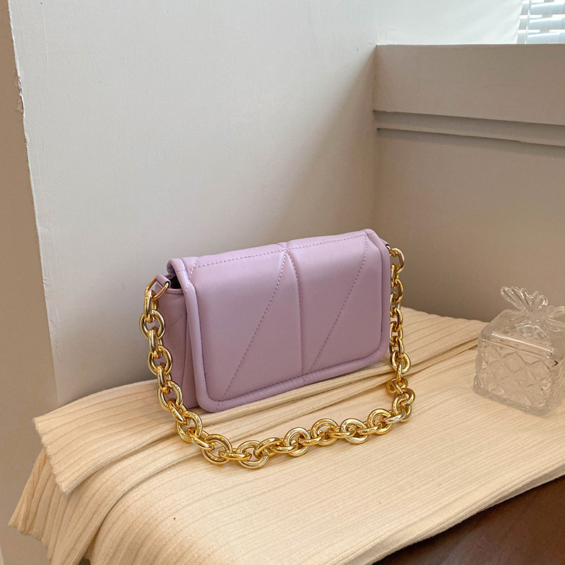 Embroidery Thread Early Spring New Trendy Fashion Solid Color Casual Simple Texture Chain Single Shoulder Underarm Small Square Women s Bag ddmymarket