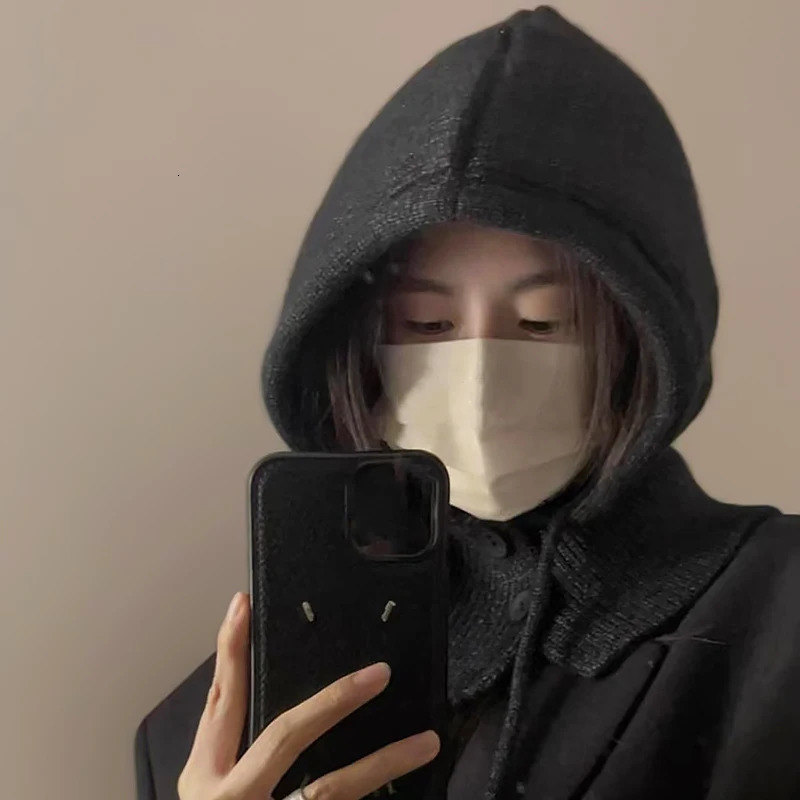 Fashion Winter Hats Scarf Set Wool Knitted Hooded Caps Balaclava Neck Warmer Scarf Shawl Gothic Pullover Hat Beanies Bonnet 250808