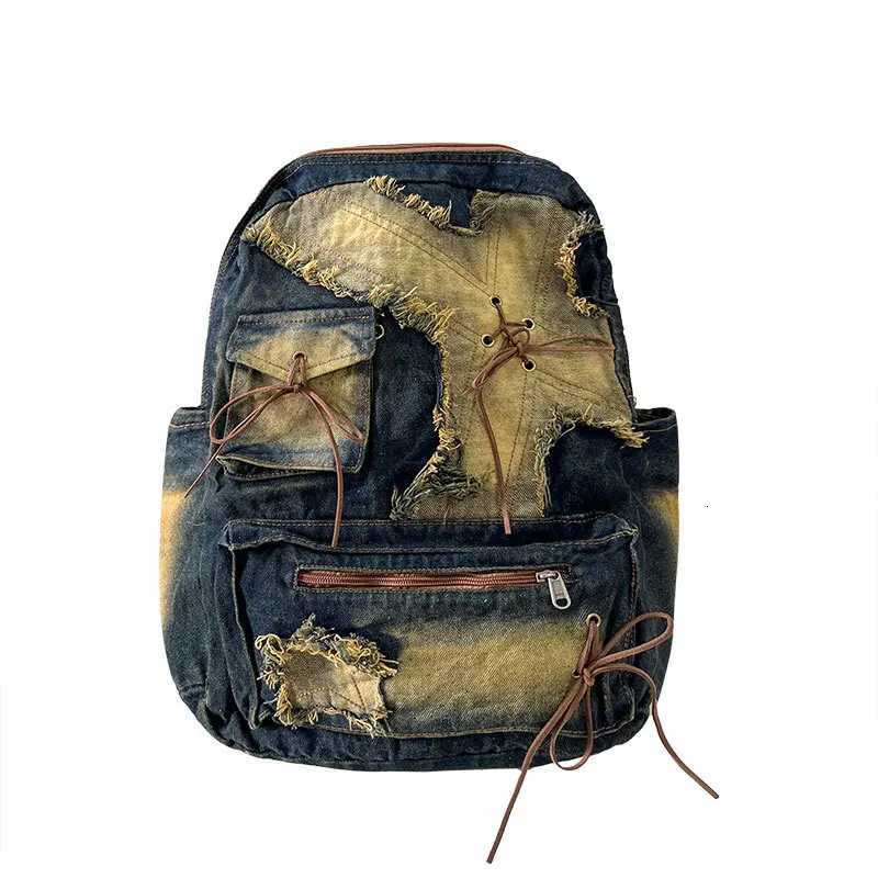 Washed Denim Womens backpack Large Capacity y2k Hot Fashion Designer big Travel Bag Daypack bagpack casual commuter bag Y250811