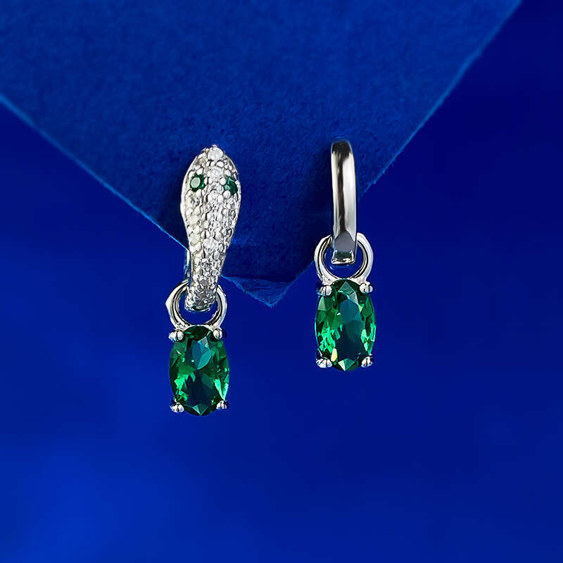 Mujing 2024 New S Sier Niche Design Red Blue Green Gemstone Earrings 4*6 Oval Exquisite Ear Jewelry