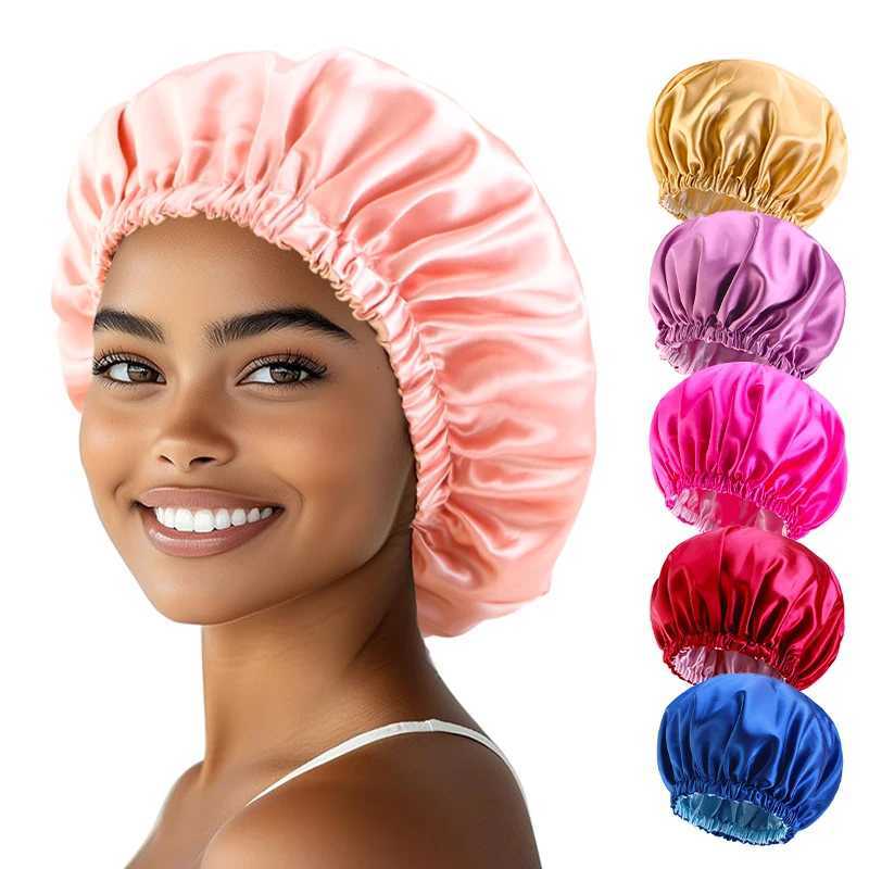 Double Layer Nightcap Bonnet Elastic Night Cap Haircare Women Beauty Salon Hat Headwear Shower Bathroom SuppliesXJ250812