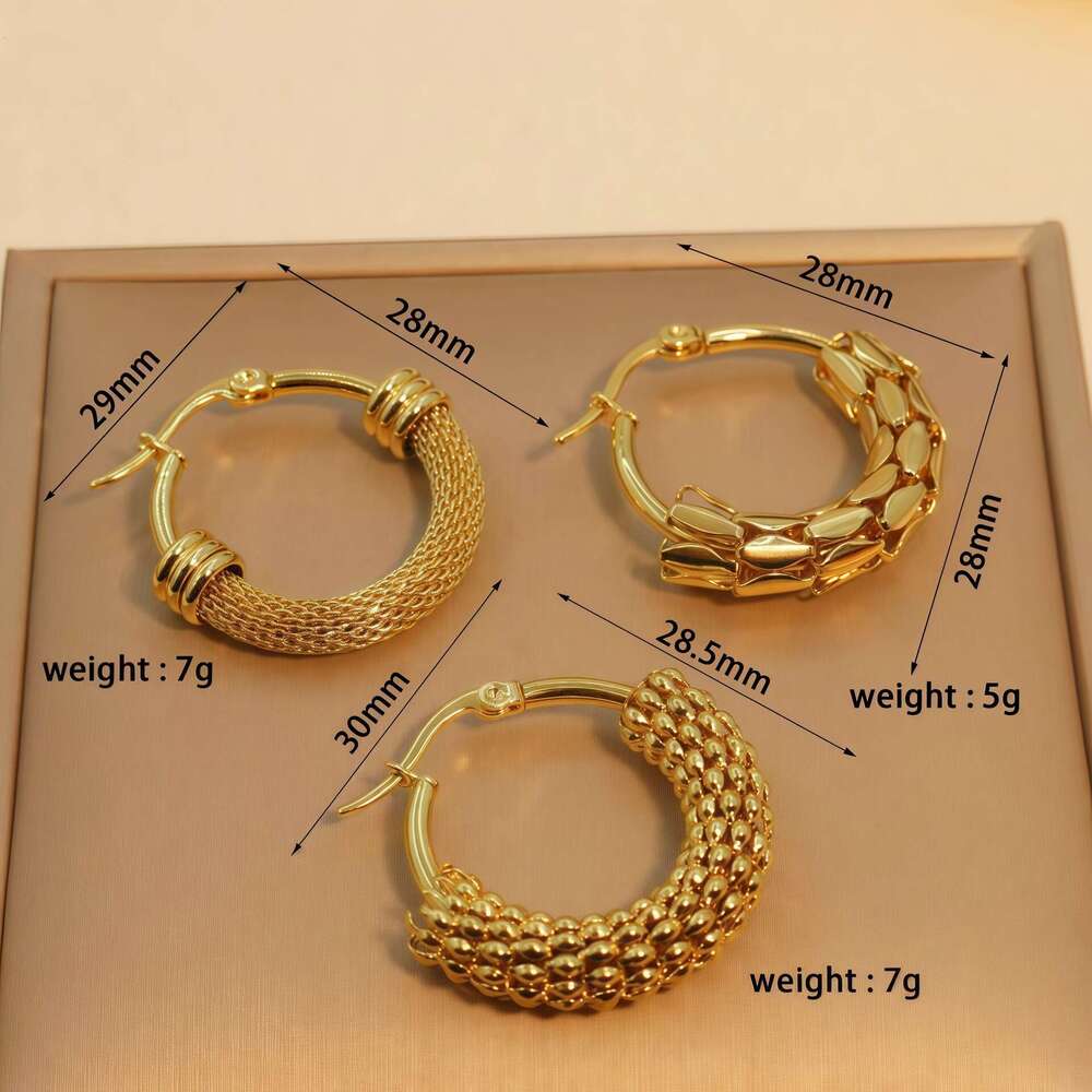 Personalized Mesh Half-Wrapped Titanium Gold-Plated Anti-Fade Craft Stainless Steel Earrings