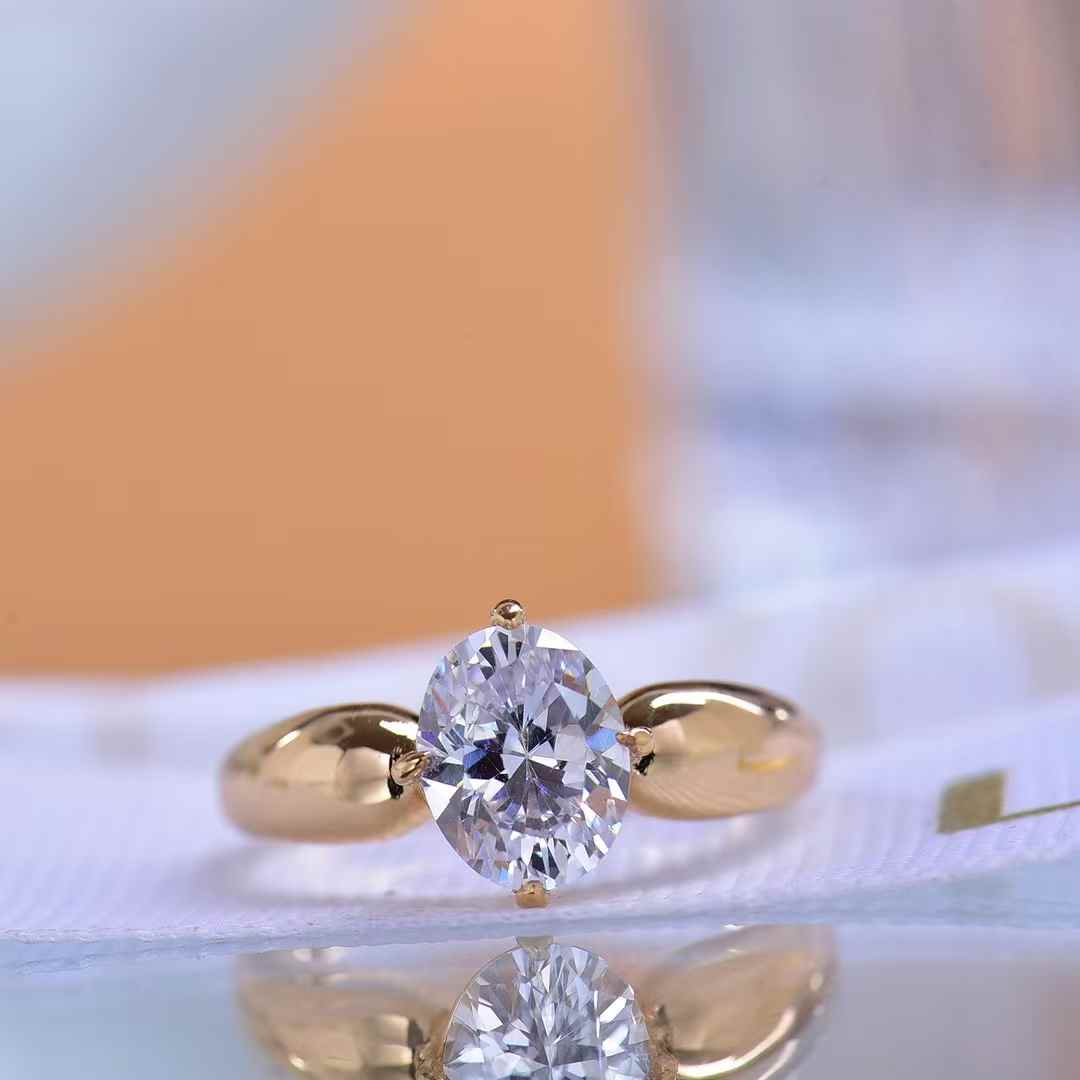 Gold Plated Oval Moissanite Solitaire Ring for Women Sparkling Engagement Daily Wear Jewelry Proposals Anniversaries Casual Glam 2CT