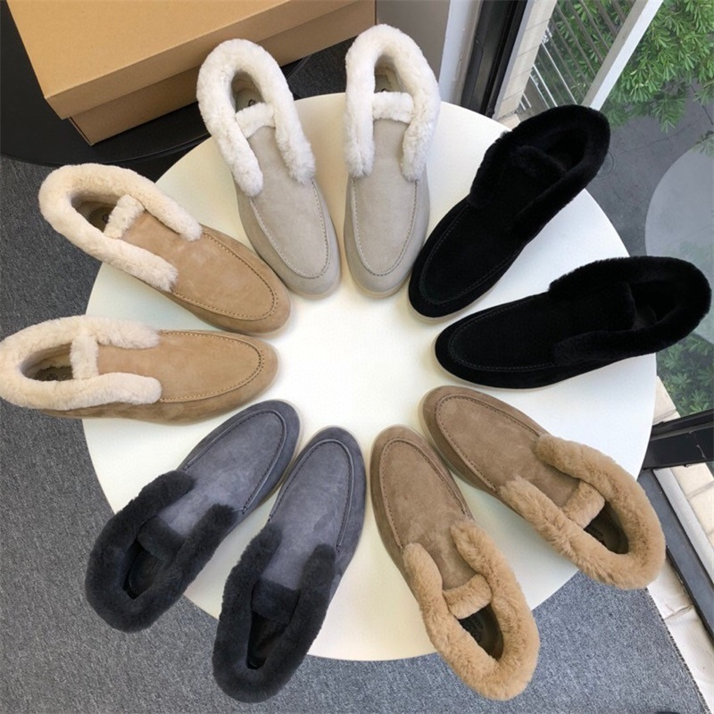 Autumn winter sheep suede shoes womens flat bottom hairy single boots snow boots real leather shoes keep warm autumn and winter