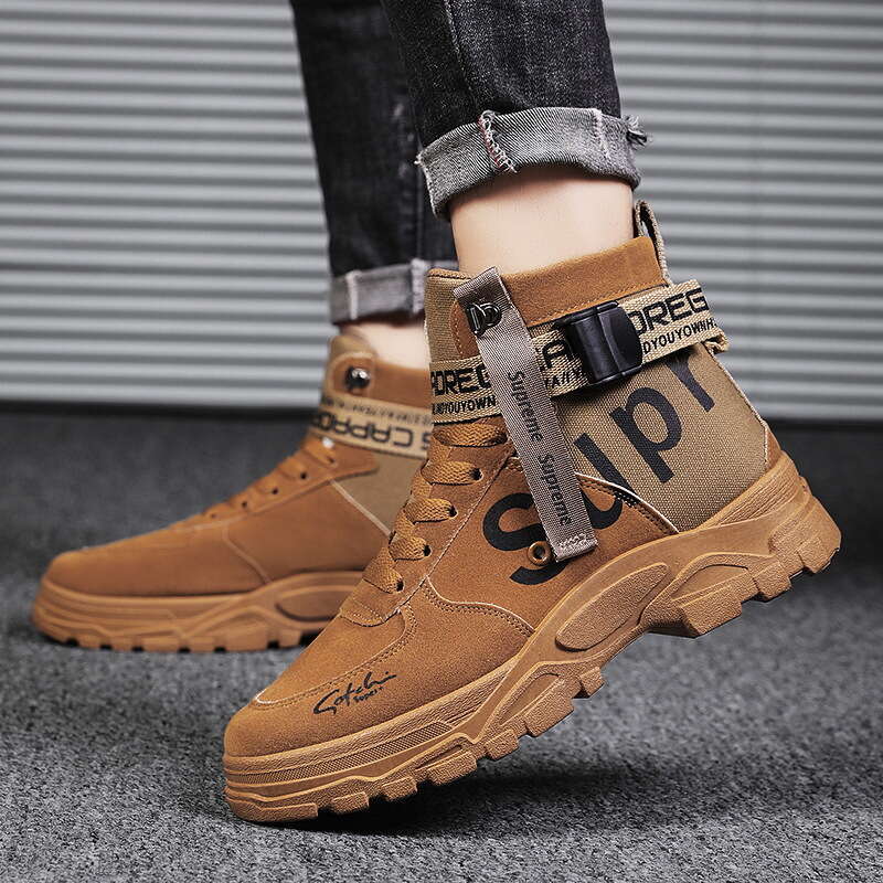 2024 New Spring Free shipping and Autumn Versatile Round Toe High-top Trendy Martin Military Boots Men's Shoes