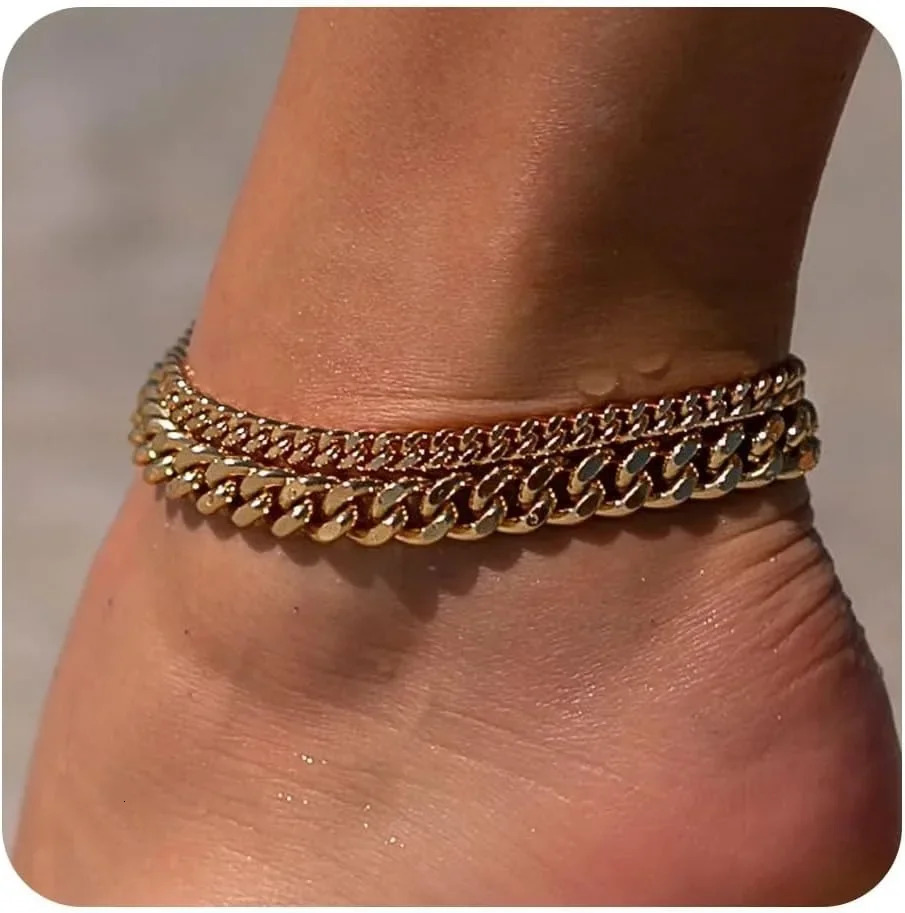 Gold Ankle Bracelets for Women K Gold Plated/Silver Anklets for Women Waterproof Minimalist Cuban Link Anklets Set Gift 250812