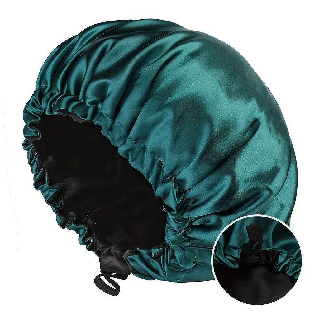 Satin Sleeping Cap Unisex for Men and Women Double Layer Nightcap Adjustable Reversible Button Elastic Sleep Night Hat Hair Care Bonnet XJ250812