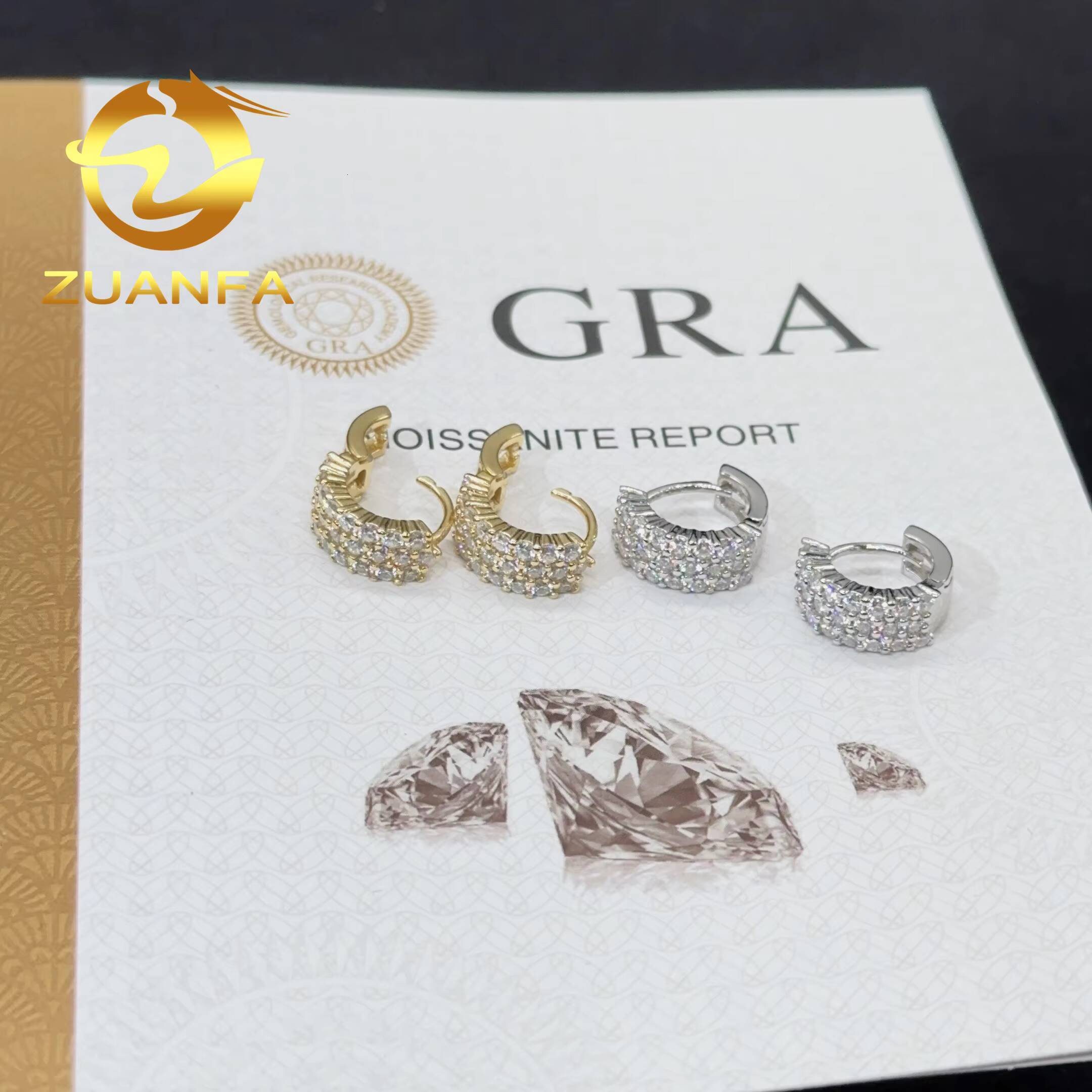 Fine Jewelry Hiphop Earrings 3 Row Moissnite Hoop Ear Rings Women Men Silver Moissanite Rapper Earrings