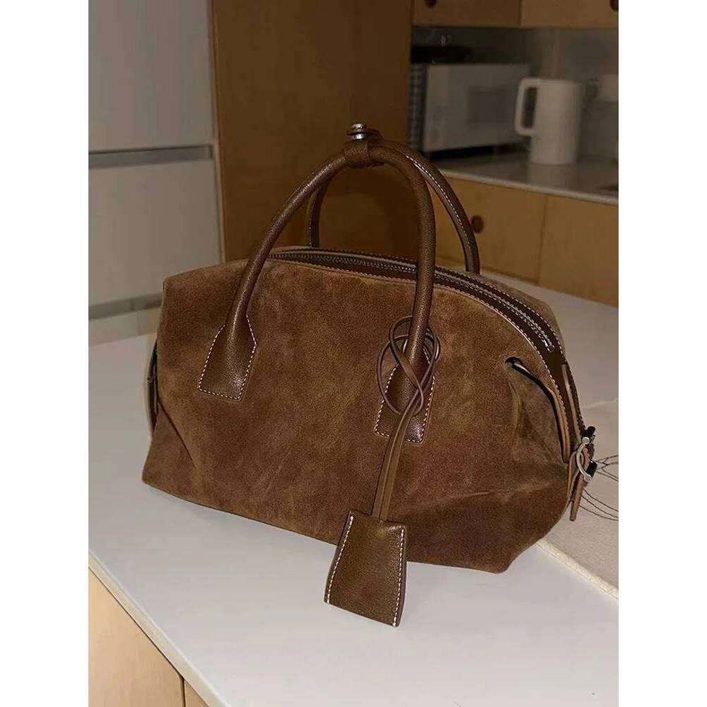 Suede Boston Women's New 2025 Commuter Handbag Crossbody Bowling Bag Modern Neutral Sle Zipper Closure Casual Scene