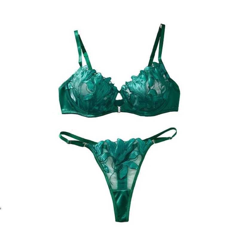 Sexy Lingerie Set Women Transparent Bralette Underwire 2 Piece Bra Floral Embroidery Push Up Bra Panty and Panty Set UnderwearXJ250812