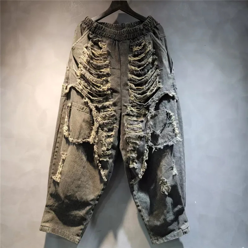 Women Worn Out Fringed Rough Edged Short Denim Jacket Tassels Cow Coat Haren Pants Wide Legs Jeans Spring Autumn 2Pcs Set 250808