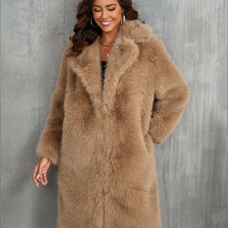 Autumn and winter imitation fox thick long suit collar imitation fur coat medium long plush fur coat