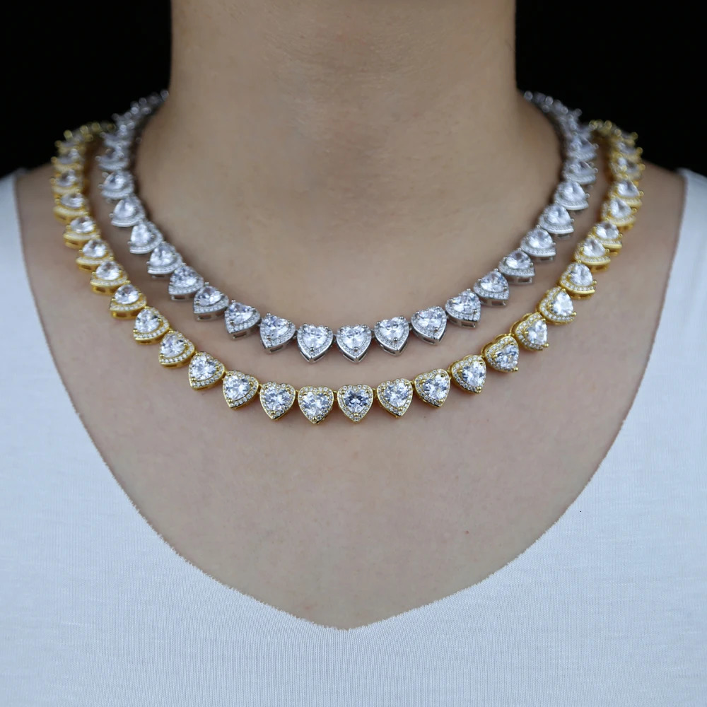 Iced Out Bling 5A Cubic Zirconia Heart CZ Cluster Necklace For Women Girlfriend Lover Halo CZ Tennis Chain Choker Necklace 250807