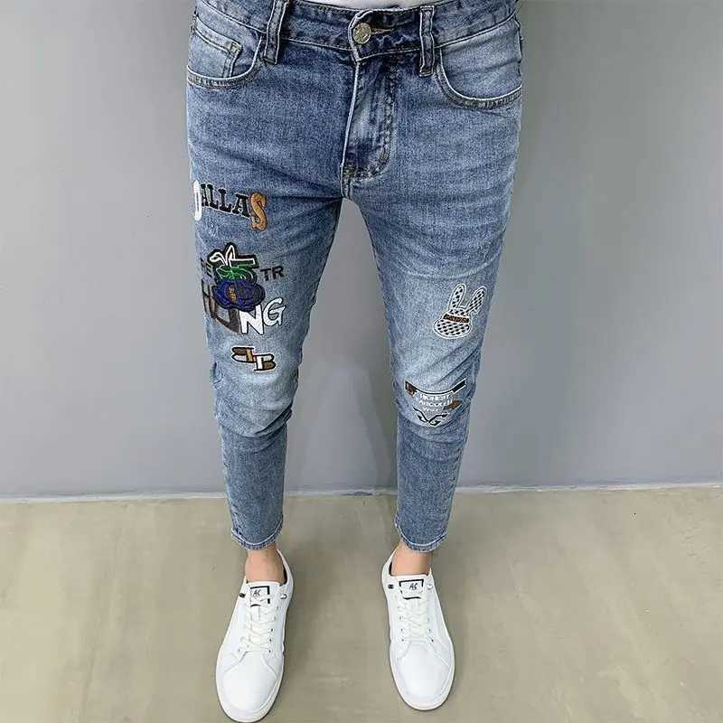 Luxury Brand Mens Slim Denim Jeans Casual Pencil Pants with Embroidery 2024 New Korean Fashion Autumn Summer Blue Long Pants X250812
