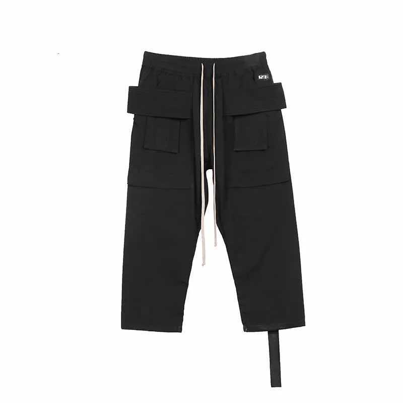 Dark RO Cotton High Street Capri Shorts Mens Double Ring Cargo Work Pants Thin Drift with Multiple Pockets Capri Pants Vintage X250812