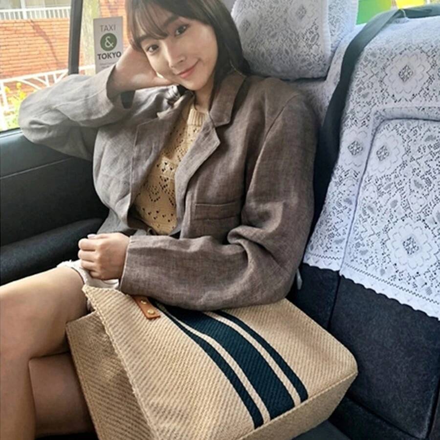 Simple Fashion Large-Capacity Handbag Ladies Vintage Striped Tote For Female Portable Ol Business Briefcase Korean Style