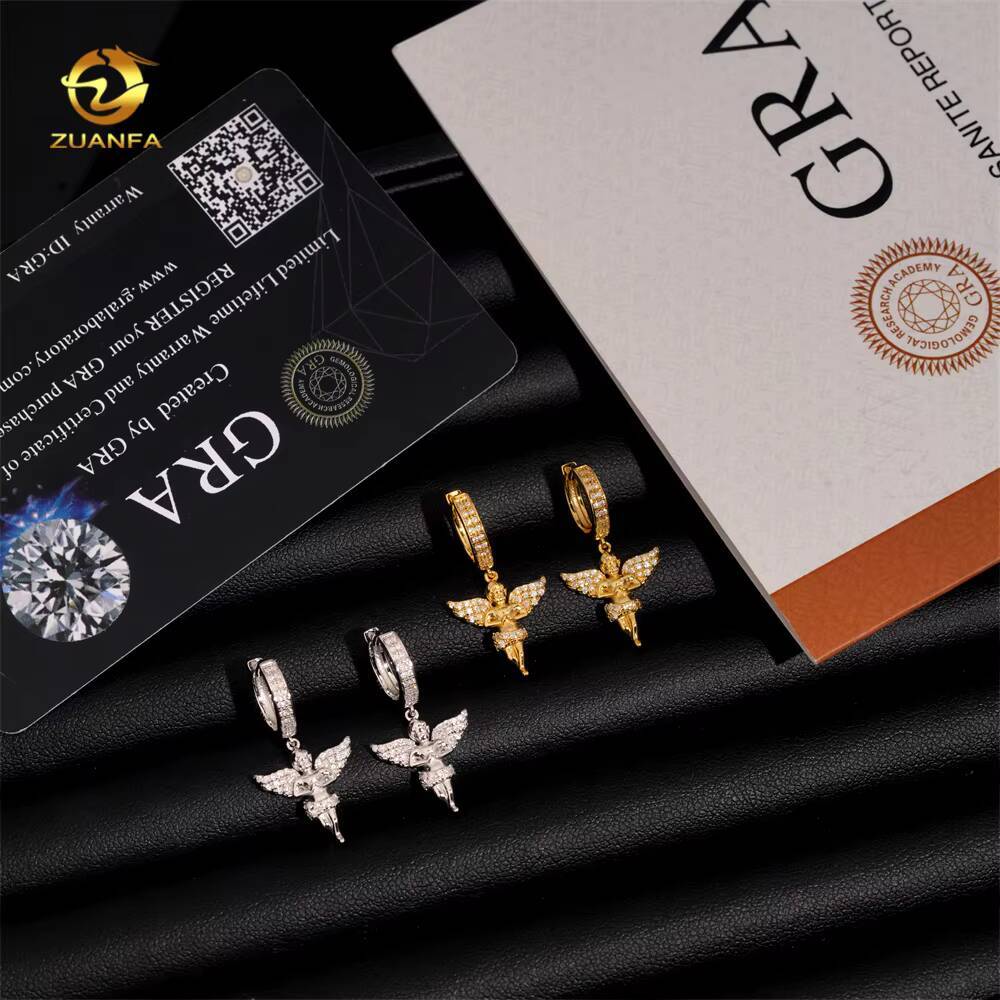 Fashion Dancing Angel Moissanite Hanging Earrings Solid 925 Sterling Silver Iced Out Moissanite Screw Back Earrings