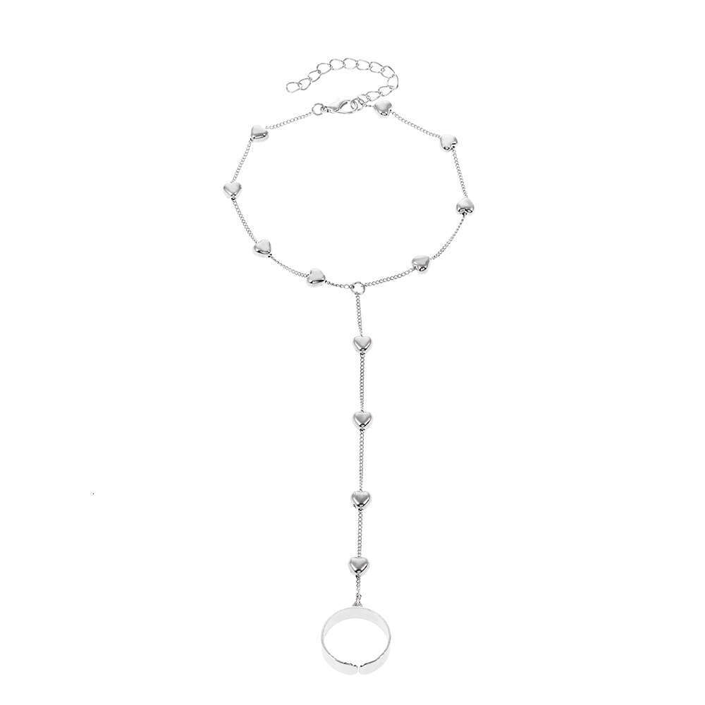 Bracelet INS Style Simple Pearl Heart Multi-layer Chain Alloy Connected Finger Jewelry
