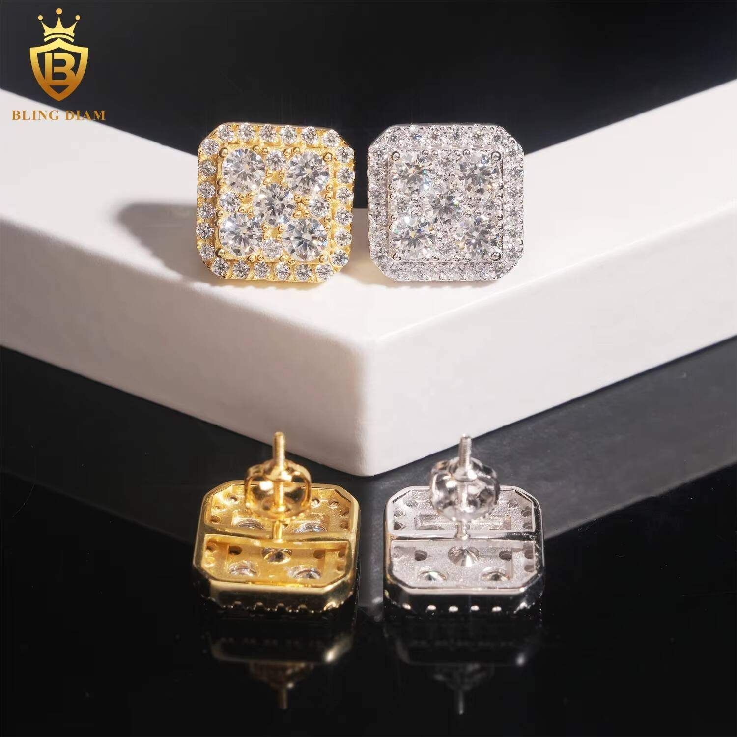 Ready to Ship Iced Out 925 Sterling Silver VVS Moissanite Diamond Stud Earrings