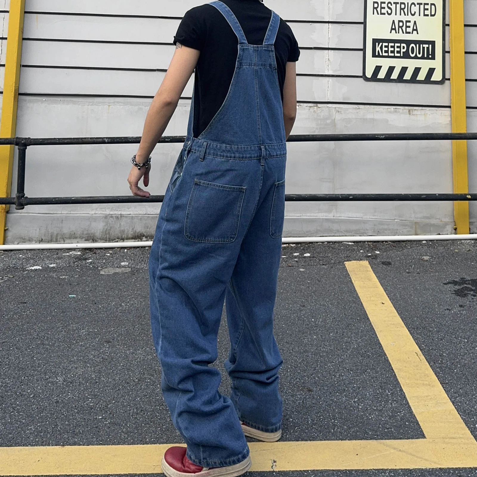 Overalls for Men Denim Suspenders Simple Baggy Jeans Mens Street Casual Solid Mid Waist Loose Washed Jumpsuits Length Tracksuit 250729