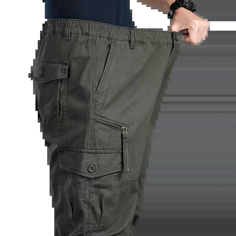 igh Quality Mens Tactical Pants Elastic Waist Cargo Large Size Cotton Pants Multi-Pocket Trousers Sports Training Work Pants X250812