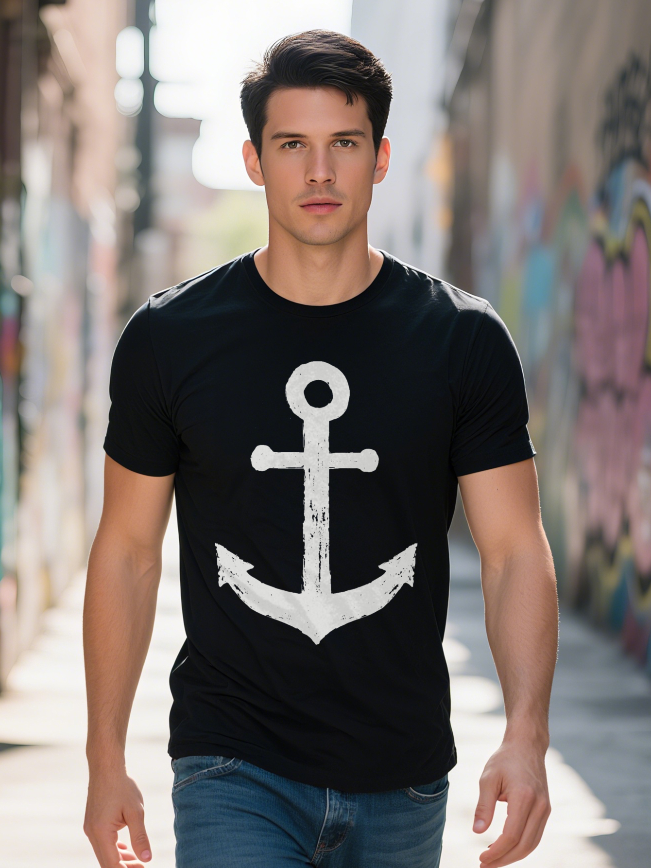 Casual Round Neck T-shirt Print Pattern Top Men's Gift