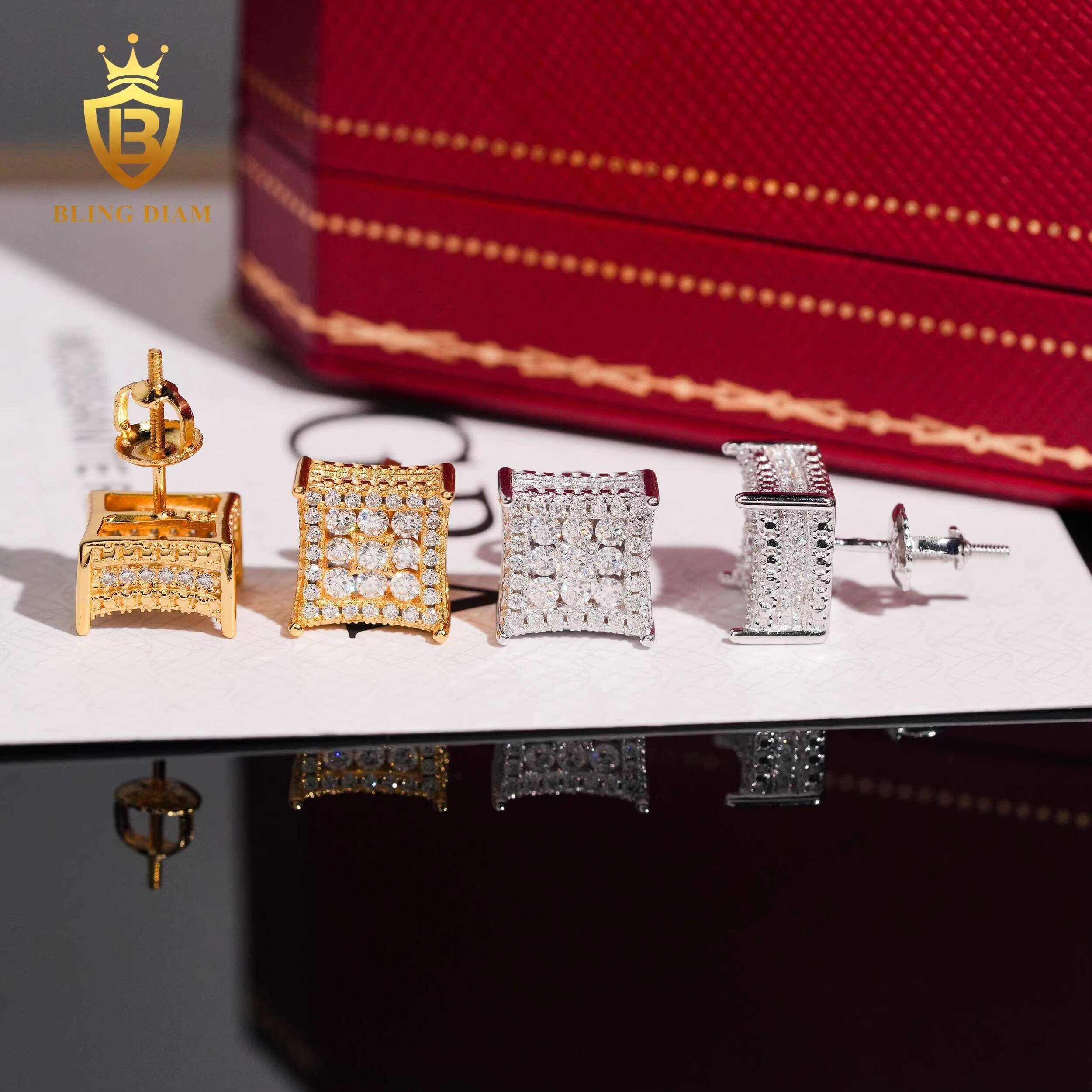 Hot Sale VVS1 Iced Out Moissanite Fashion Earring 925 Sterling Silver Gold Plated Hiphop Style GRA Certificate Past Diamond Test