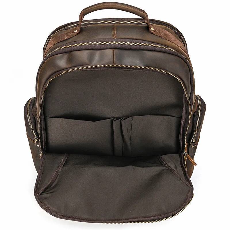 Crazy Horse Men's Retro Leather Large Capacity 17 Inch First Layer Cowhide Casual Backpack Travel Bag high-quality