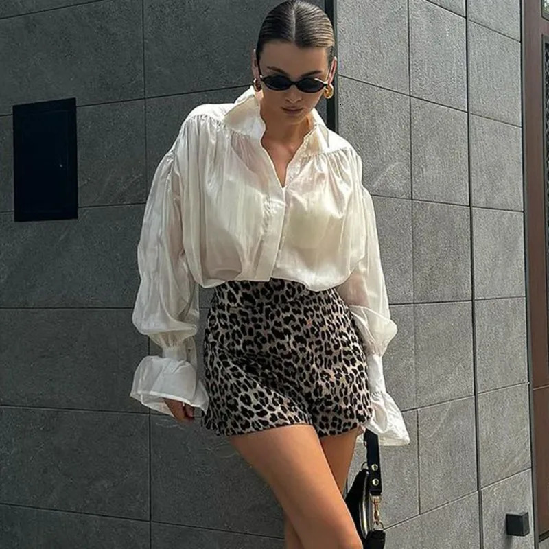 Talenza Womens Shirt Fashion Loose Lapel Solid Color Long Sleeve See-through Shirt Elegant Single Breasted Patchwork Shirt Top 250811