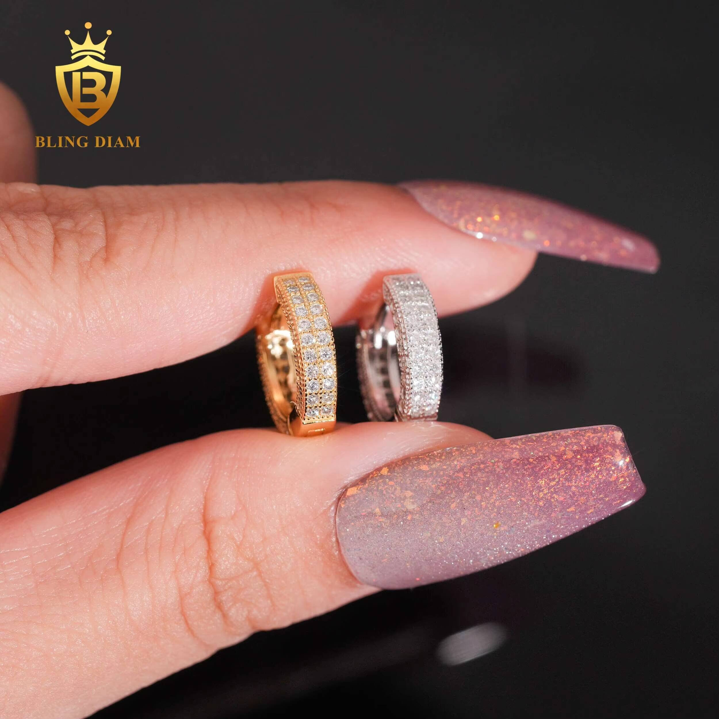 Hot Sale Diamond Earrings 925 Sterling Silver Stud Earrings Fashion Moissanite Hip Hop Earring VVS1 Iced Out Moissanite GRA