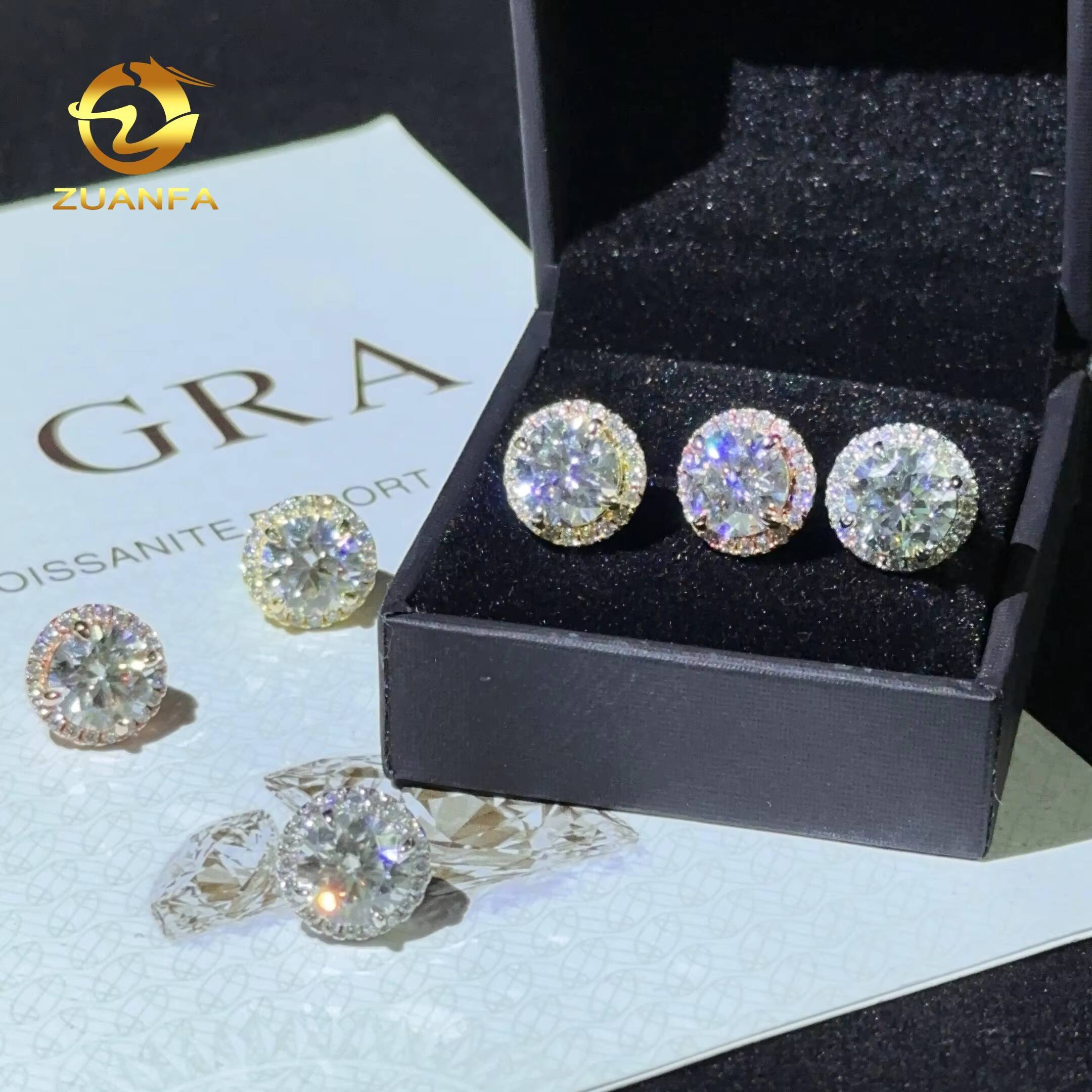 Zuanfa Jewelry Classic Round 8.0mm Pass Diamond Test Moissanite Stud Earrings Sterling Silver 925 Fashion Women Hiphop Earring