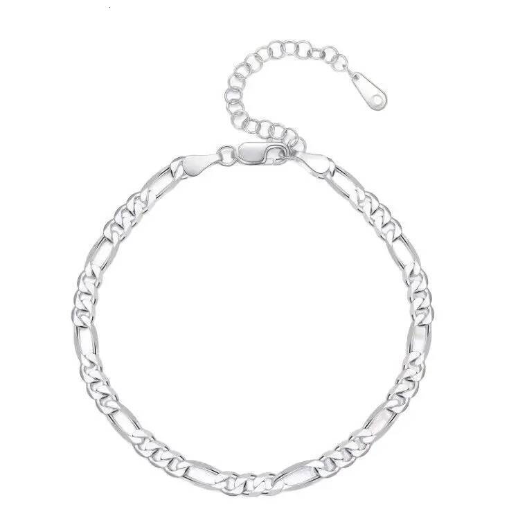 Cute charms sterling Sier Bracelets Anklet 4MM chain for Women men Wedding Lady Noble Pretty Jewelry Fashion Nice Chain