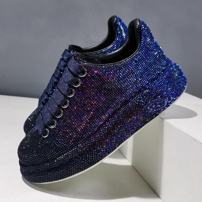 Autumn Leather Luxury Women Shoes New Style Fashion Pink Platform Shoes Ins Platforms Sneakers Tide Shine Bling Rhinestone Shoes Designer Casual Flat 