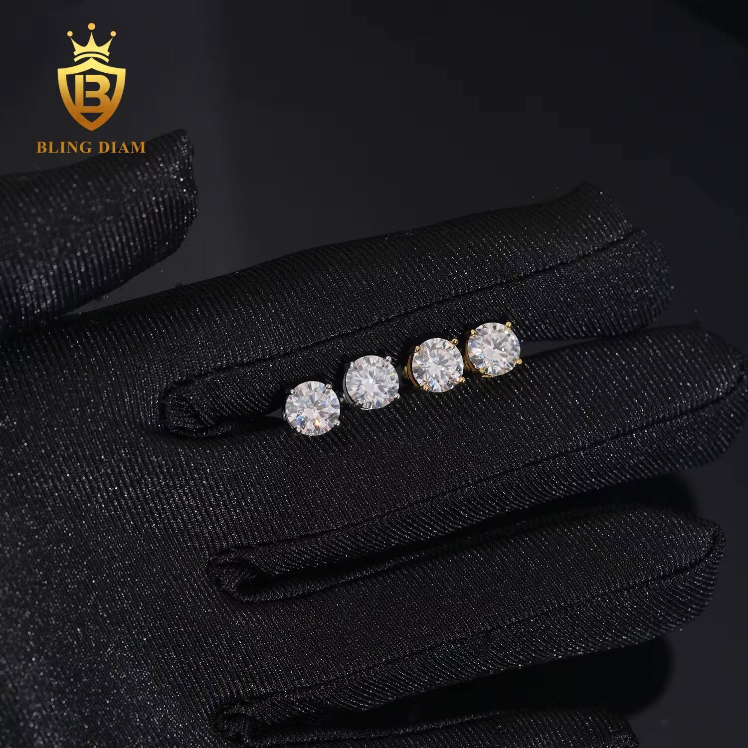 Hot Sale Fashion GRA Certificate 7mm 7.5mm VVS1 Iced Out Moissanite Diamond Earrings 925 Sterling Silver Hip Hop Stud Earrings